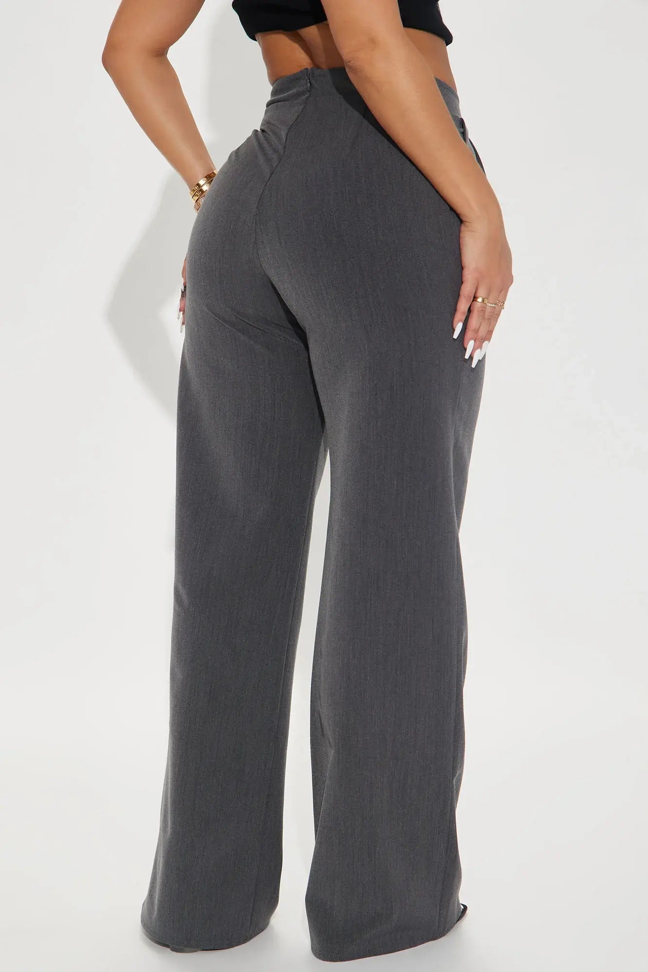 Charcoal High-Waisted Wide Leg Trousers