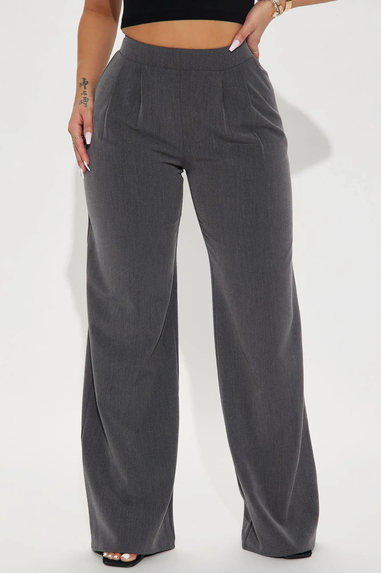 Charcoal High-Waisted Wide Leg Trousers