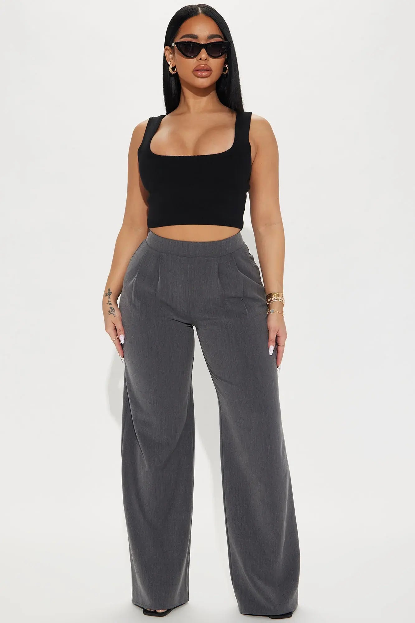 Charcoal High-Waisted Wide Leg Trousers